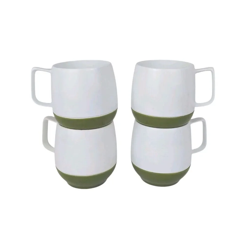 Set Of 4 Vtg Plastic Thermos Insulated Avocado Green Mugs King Seeley MCM 70's